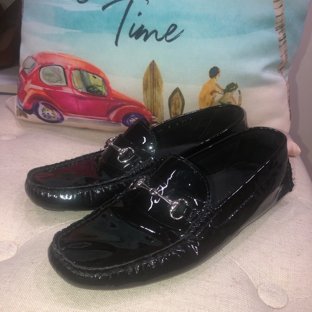 Cole Haan Black Patent Leather Moccasin Driving Loafers with Silver Bit